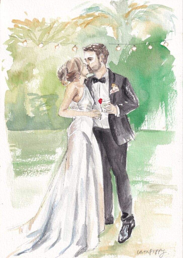 watercolour portrait illustration - wedding